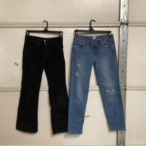One pair of girls corduroy, one pair of girls jeans, size 10